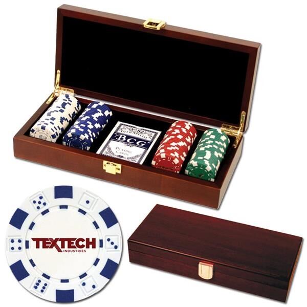 Main Product Image for 100 Foil Stamped Poker Chips In Wooden Mahogany Case