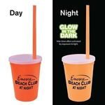 12 oz. Nite Glow Stadium Cup/Straw/Lid Set - Neon Orange