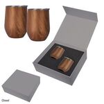 12 Oz. Woodgrain Alexander Stemless Wine Cup Gift Set - Gray