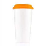 16 oz  White Ceramic Cup with Colored Silicone Lid - Orange