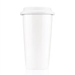16 oz  White Ceramic Cup with Colored Silicone Lid - White