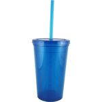 16 oz. "Bolero" Polypropylene Double Wall Plastic Tumbler - Translucent Blue