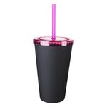 16 Oz. Newport Tumbler with Straw - Black/Fusia