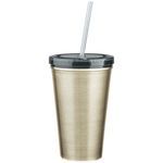 16 oz. Stainless Steel Double Wall Tumbler With Straw -  