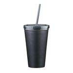 16 oz. Stainless Steel Double Wall Tumbler With Straw -  