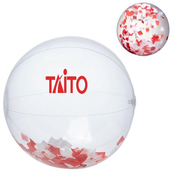 Main Product Image for 16" Red And Silver Confetti Filled Round Clear Beach Ball