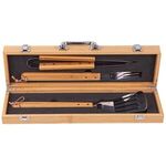 3-Piece BBQ Grill Utensil Set with Bamboo Case -  