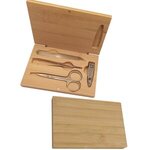 4 Piece Manicure Set In Bamboo Case - Natural