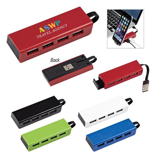 Main Product Image for 4-Port Traveler Usb Hub With Phone Stand