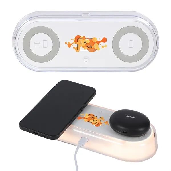 Main Product Image for Custom Printed Twin Deck 2-in-1 Wireless Charger w/Ambient Light