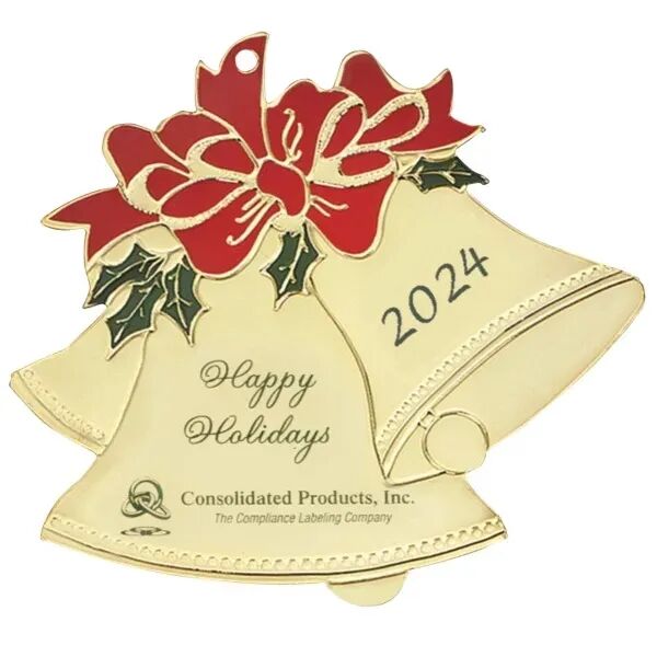Main Product Image for Custom Printed Gold Bell Ornament with Color Accents