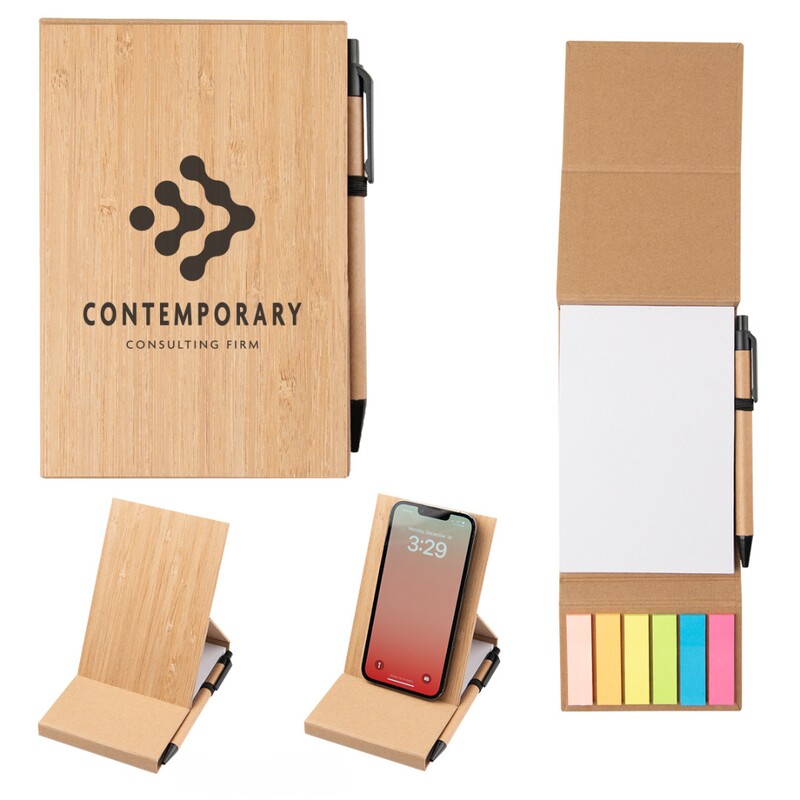 Main Product Image for Custom Printed Bamboo Desk Jotter With Phone Stand