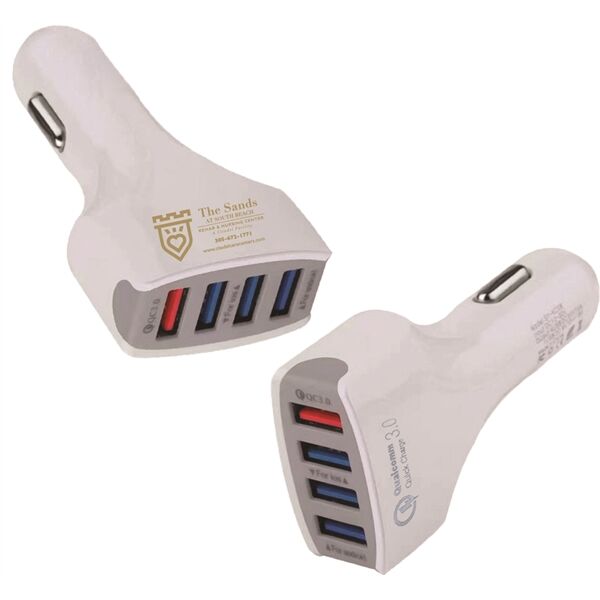Main Product Image for Custom Printed QC3.0 - 4 Port USB Car Charger and Adapter