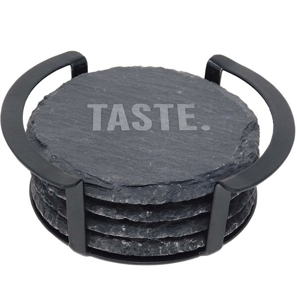 Main Product Image for Custom Printed Round Slate Coaster Set with Black Metal Stand