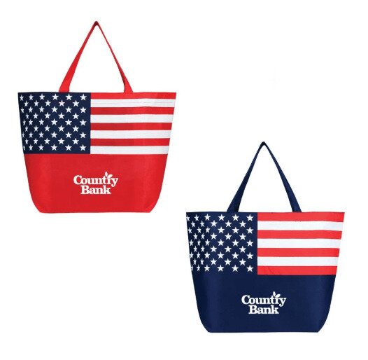 Main Product Image for Custom Printed Non-Woven American Flag Tote Bag