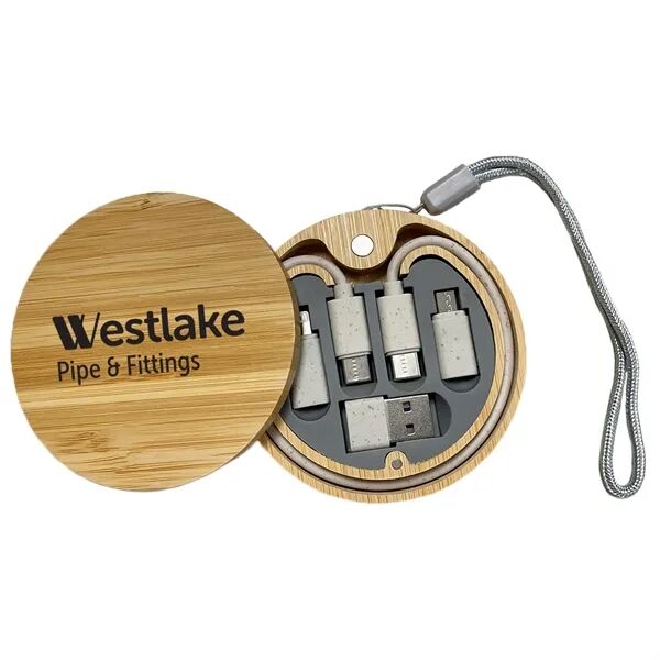 Main Product Image for Custom Printed Eco-Friendly 60W Bamboo Cable Storage Box