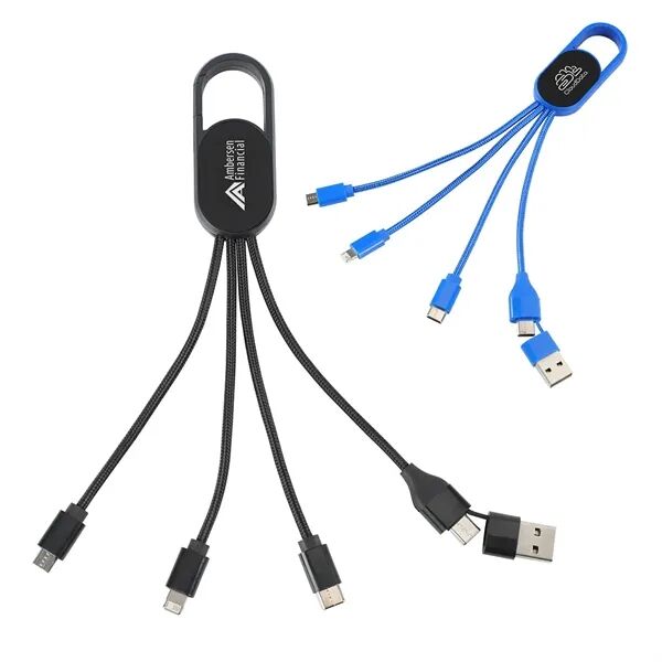 Main Product Image for Laser Engraved Hex 6-in-1 Light-Up Charging Cable/Carabiner