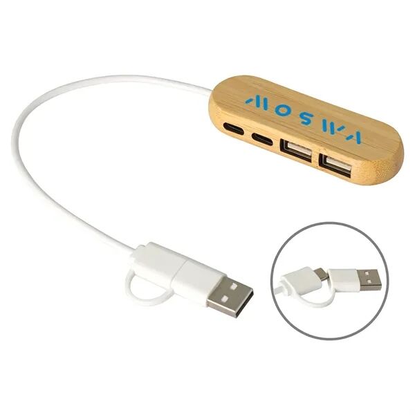 Main Product Image for Custom Printed Bamboo Dual Port USB & Type-C Hub