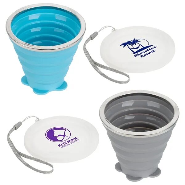 Main Product Image for Custom Printed Groove Collapsible Silicone Cup with Lid 9 oz