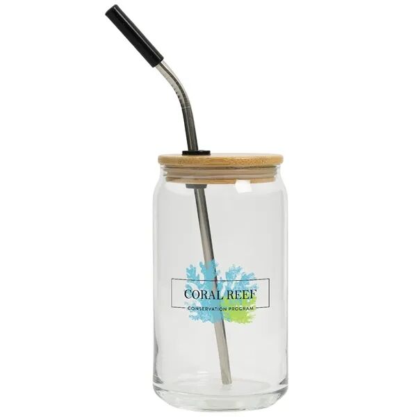 Main Product Image for Custom Full Color Can Glass With Bamboo Lid 16 Oz.