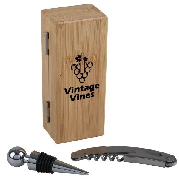 Main Product Image for Custom Printed 2-Piece Bamboo Wine Opener Set w/Magnetic Closure