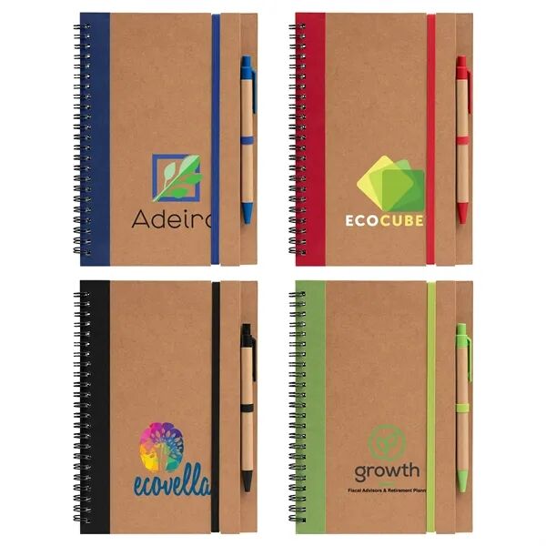 Main Product Image for Custom Printed Kraft Hard Cover Spiral Notebook with Pen