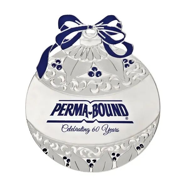 Main Product Image for Custom Printed Silver Holiday Ball Ornament with Blue Accents