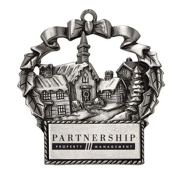 Main Product Image for Custom Printed Pewter Finish Village Scene Ornament