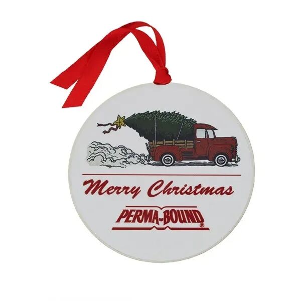 Main Product Image for Custom Brass Round Ornament with Full Color Truck and Tree Scene