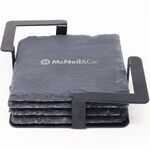 Buy Custom Printed 4pc. Square Slate Coaster Set  with Metal Stand