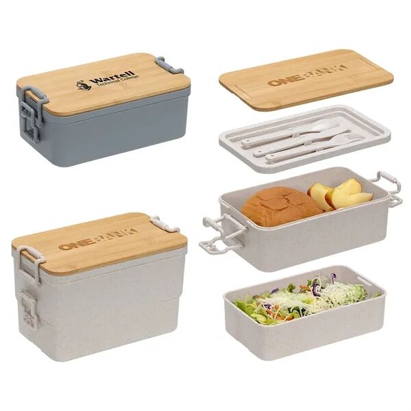 Main Product Image for Branded Chuckwagon Stackable Lunch Box W/ Bamboo Lid & Utensils