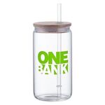 Buy Custom Logo Doto Glass Jar w/ Straw & Bamboo Lid 18 Oz