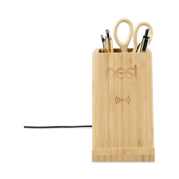 Main Product Image for Custom Printed Auden Bamboo Wireless Charging Pencil Cup