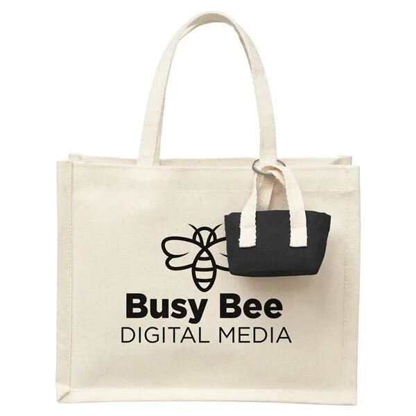 Main Product Image for Custom Printed Mini Recycled Cotton Tote Bag with Charm.