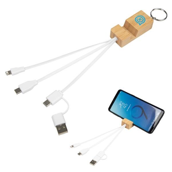 Main Product Image for Bamboo Phone Holder Keyring with Charging Cables