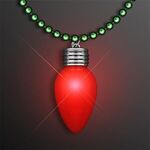 Blinking Red Bulb Christmas Charm on Green Beads -  