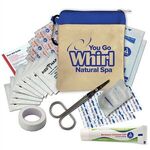 Canvas Zipper Tote First Aid Kit with Carabiner - Natural With Blue Trim