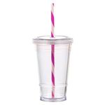 Clear 16 oz Slurpy tumbler with Lid and Striped Straw -  