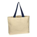 Custom Imprinted Natural Cotton Canvas Tote Bag - White-navy Blue