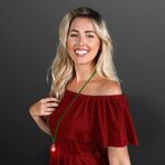 Custom Printed Blinking Red Bulb Christmas Charm on Green Beads -