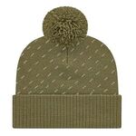 Diagonal Dash Knit Cap with Ribbed Cuff - Olive Green