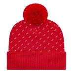 Diagonal Dash Knit Cap with Ribbed Cuff - Red