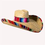 Giant Natural Straw Sombrero with Serape Trim -  