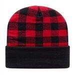 In Stock Plaid Knit Cap with Cuff - True Red/black