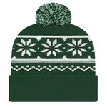 In Stock Snowflake Knit Cap w/ Cuff - Forest Green