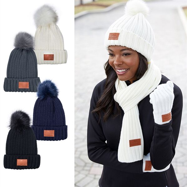 Main Product Image for Promotional Leeman (TM) Knit Beanie With Fur Pom Pom