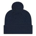 Premium Diagonal Weave Knit Cap with Cuff - Navy Blue