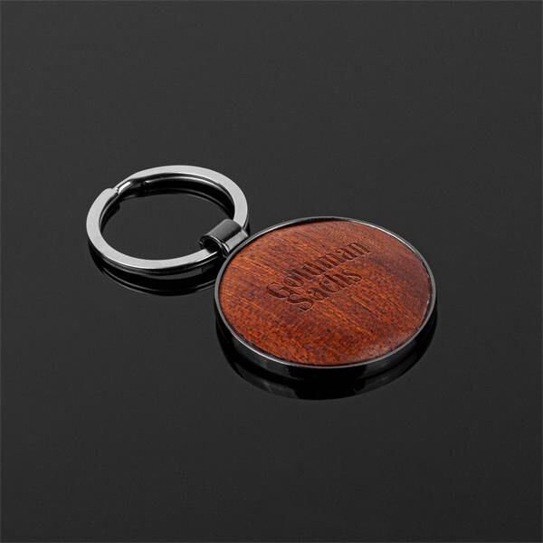 Main Product Image for Round Beveled Wood Gunmetal Key Chain