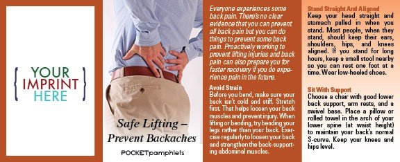 Main Product Image for Safe Lifting - Prevent Backaches Pocket Pamphlet USA Made