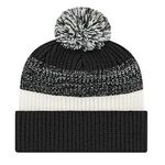 Thick Ribbed Knit Cap with Cuff - Black/White